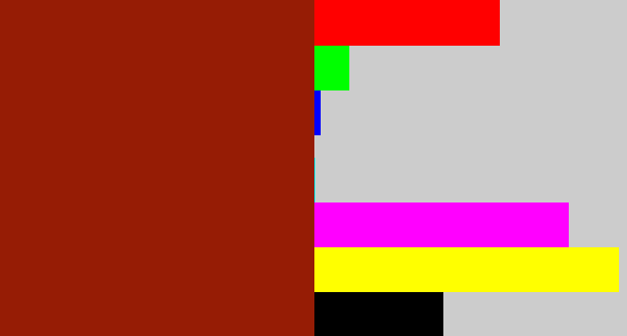 Hex color #961c05 - brick red