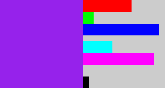Hex color #9622eb - violet