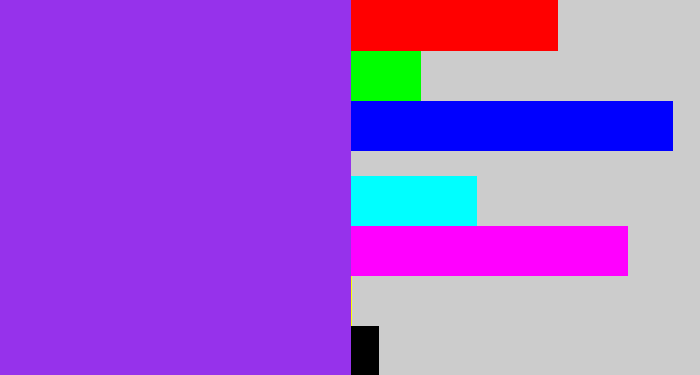 Hex color #9632eb - electric purple