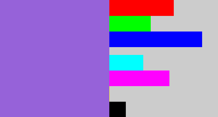 Hex color #9662d9 - purpley