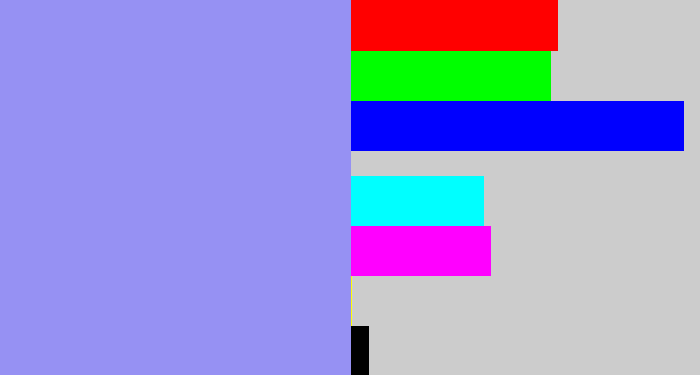 Hex color #9691f3 - periwinkle blue