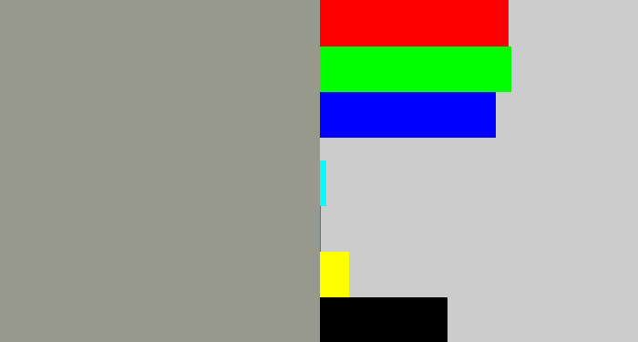 Hex color #96998b - grey