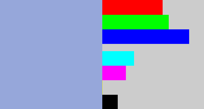 Hex color #96a7da - light grey blue
