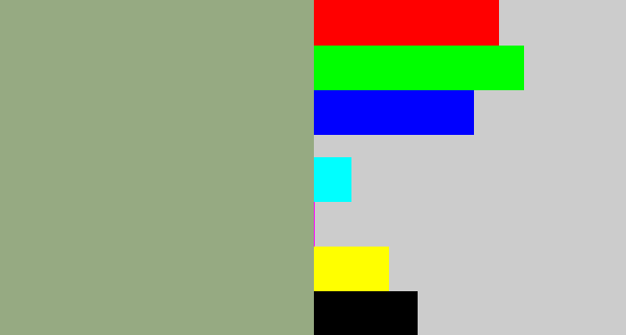 Hex color #96aa82 - greenish grey