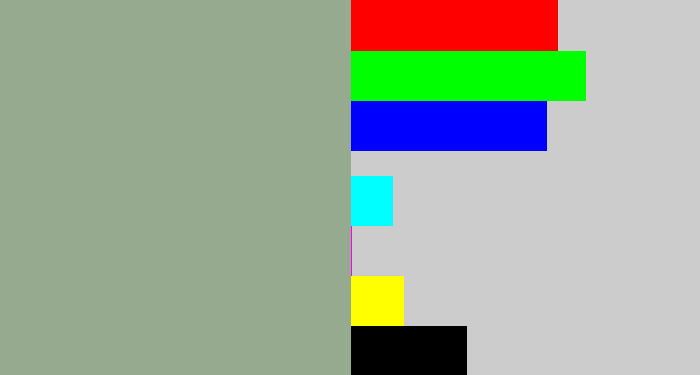 Hex color #96aa90 - greenish grey