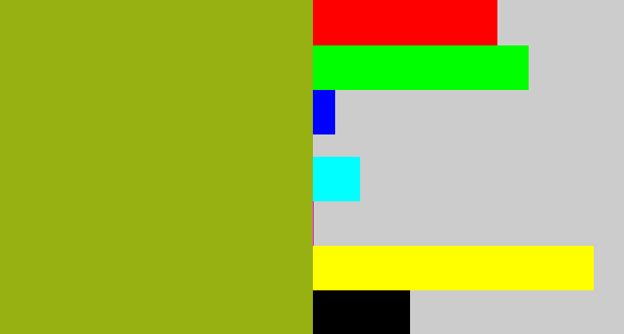 Hex color #96b111 - pea green