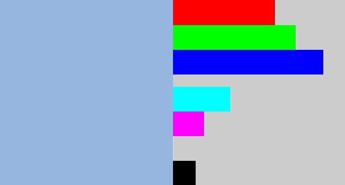 Hex color #96b6df - light grey blue