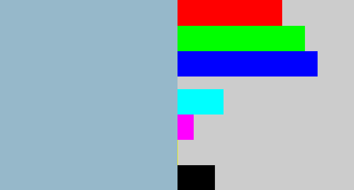 Hex color #96b8ca - light grey blue