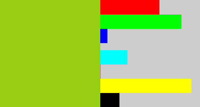 Hex color #96ce13 - slime green