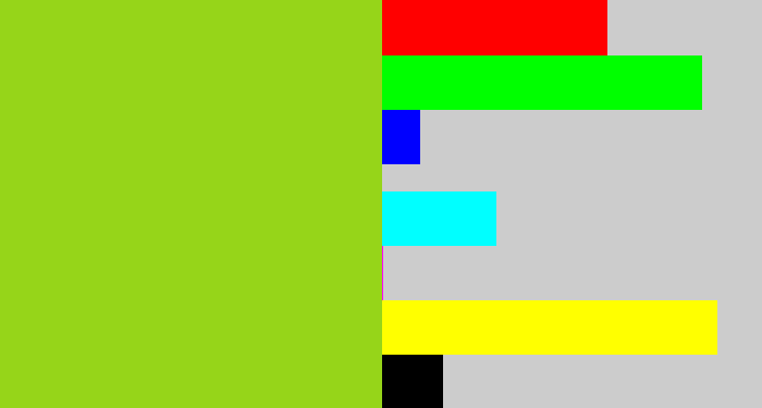 Hex color #96d519 - slime green