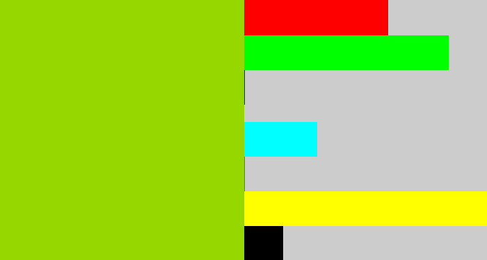 Hex color #96d700 - slime green
