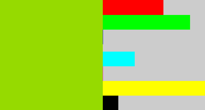 Hex color #96da00 - slime green