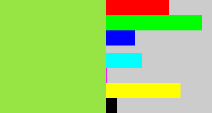 Hex color #96e544 - kiwi green