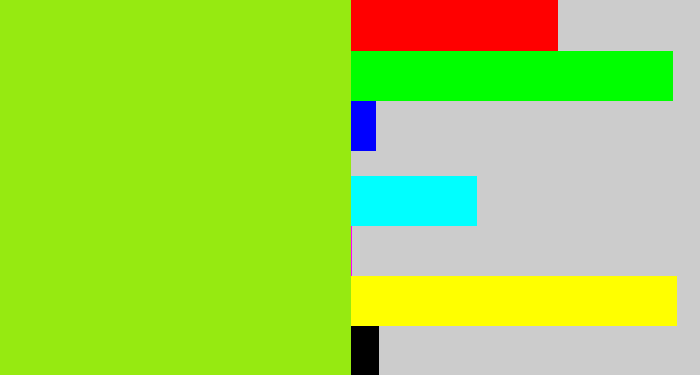 Hex color #96ea11 - acid green
