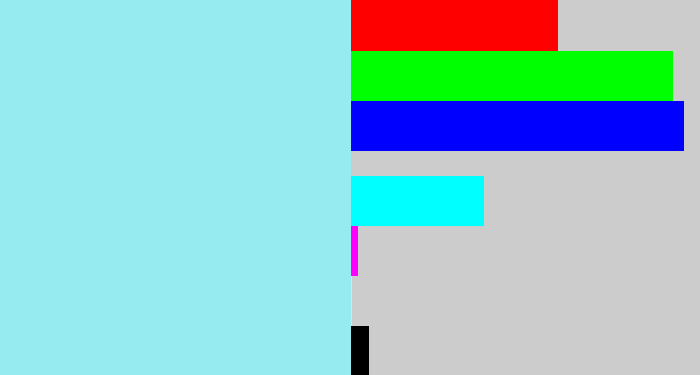 Hex color #96ebf1 - robin's egg blue