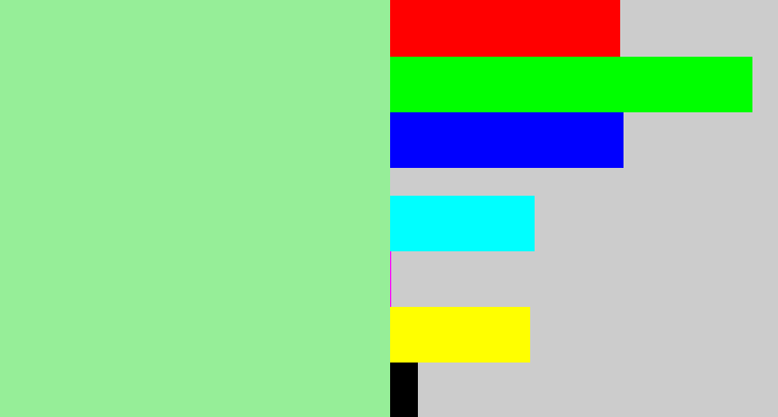 Hex color #96ee98 - mint green