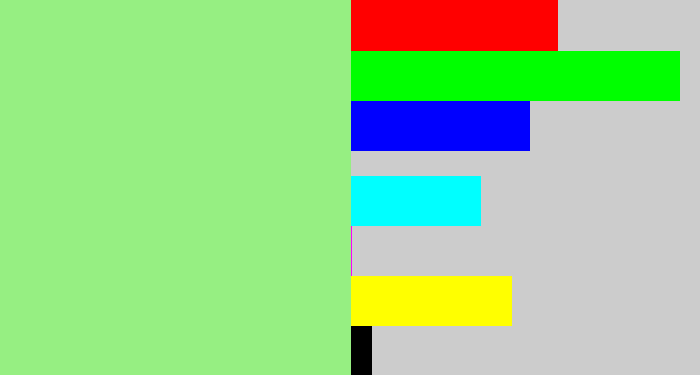 Hex color #96ef82 - light green