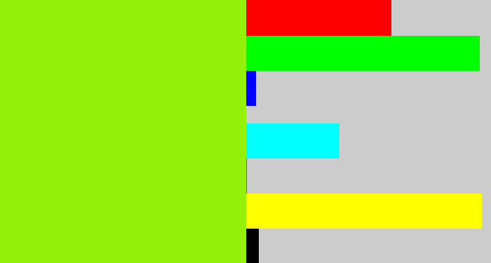 Hex color #96f10a - acid green