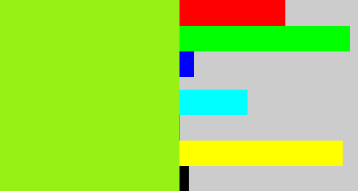 Hex color #96f215 - acid green