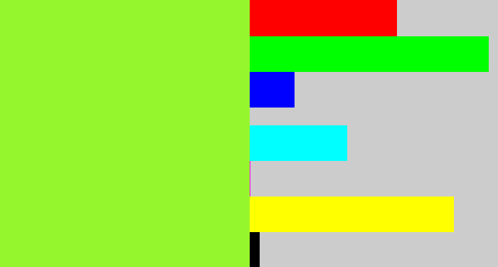 Hex color #96f62d - lime