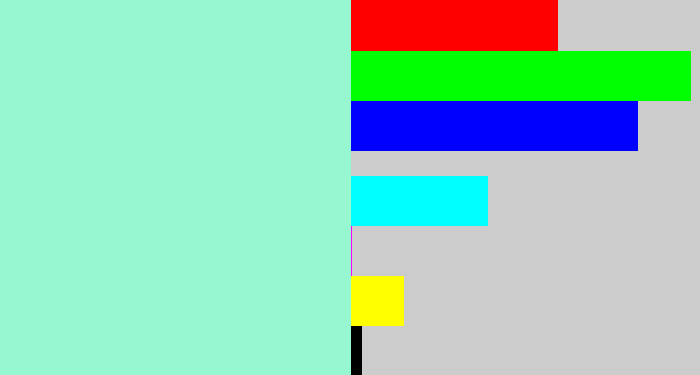 Hex color #96f7d1 - pale turquoise