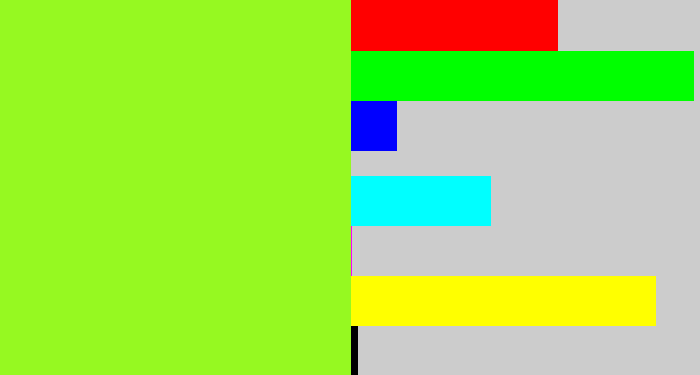 Hex color #96f921 - acid green