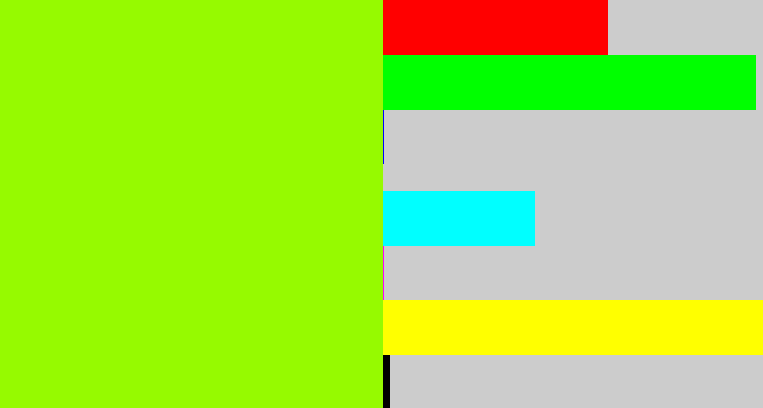 Hex color #96fa00 - bright yellow green