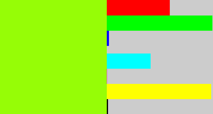 Hex color #96fd06 - acid green