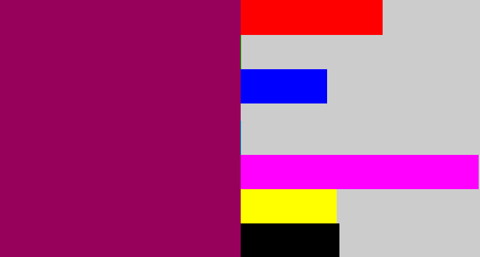 Hex color #97015b - dark magenta