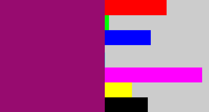 Hex color #970b6f - red violet