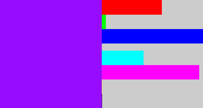 Hex color #970bfe - vivid purple