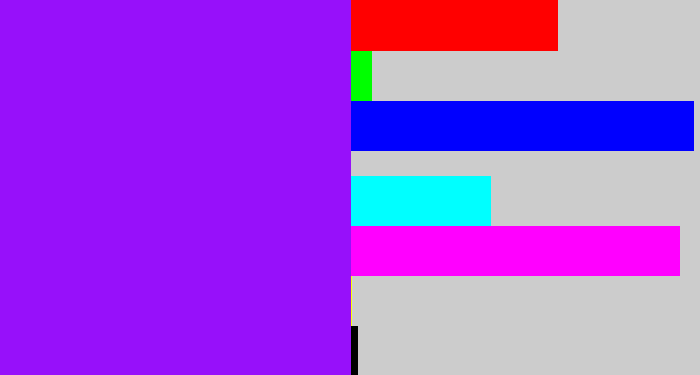 Hex color #9710fa - vivid purple