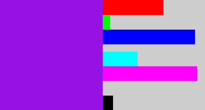 Hex color #9712e6 - violet