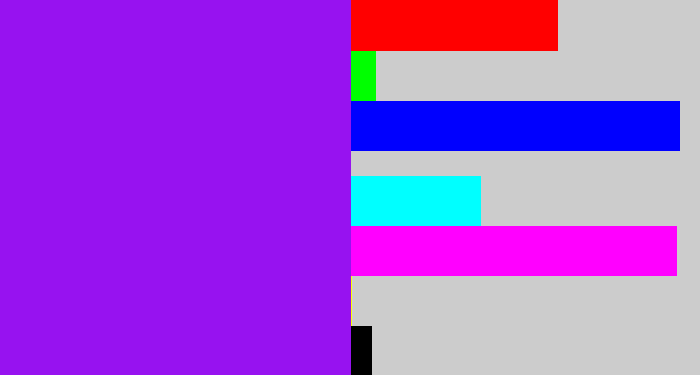 Hex color #9712f0 - violet