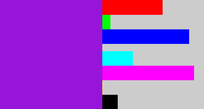 Hex color #9715d9 - violet