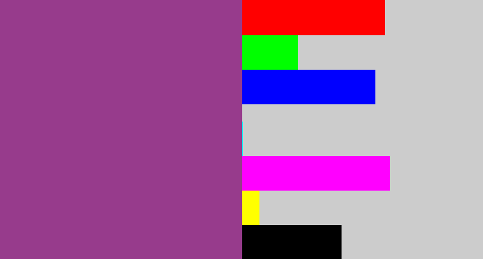 Hex color #973b8c - warm purple