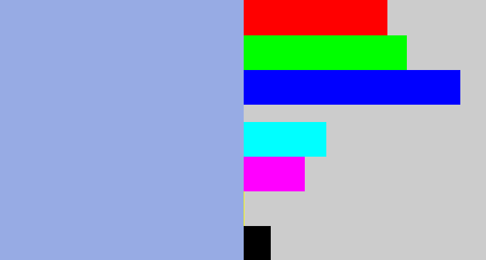 Hex color #97abe4 - light grey blue