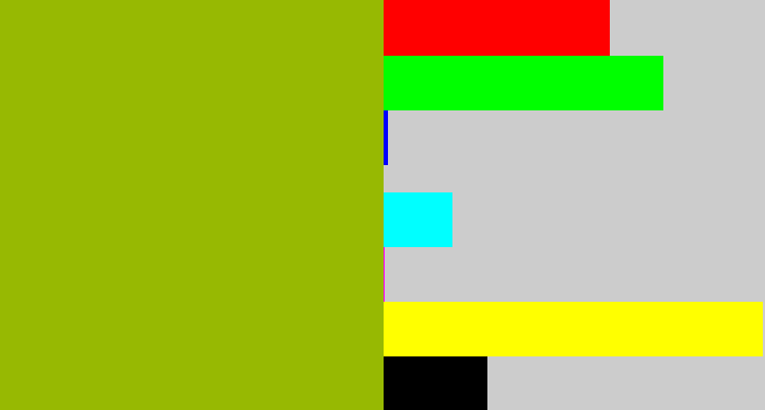 Hex color #97b902 - booger green