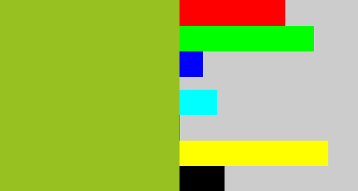 Hex color #97c021 - pea