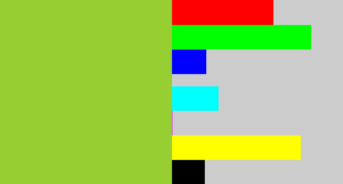 Hex color #97cf33 - sick green