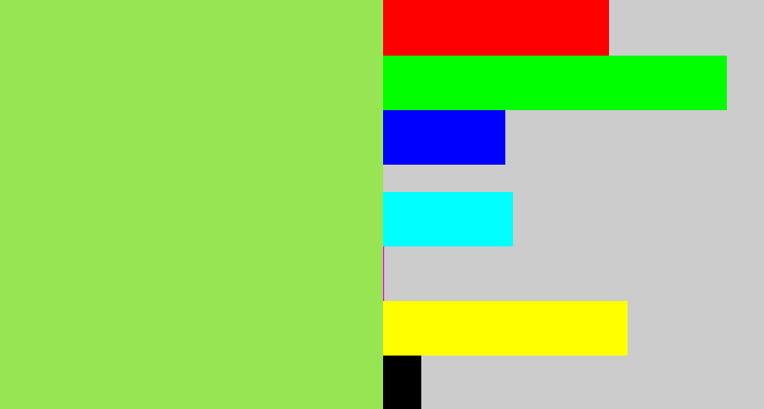 Hex color #97e552 - kiwi