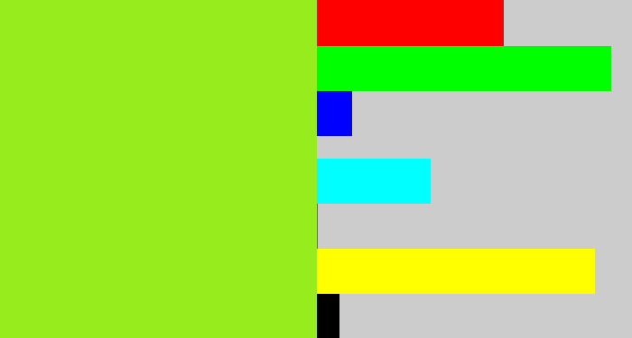 Hex color #97ec1d - acid green