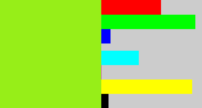 Hex color #97ee18 - acid green