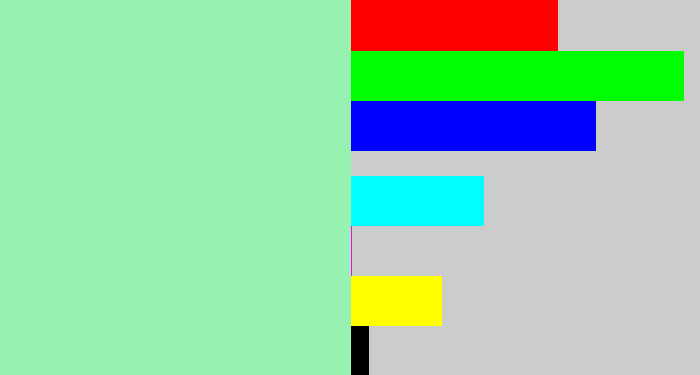 Hex color #97f2b2 - light sea green