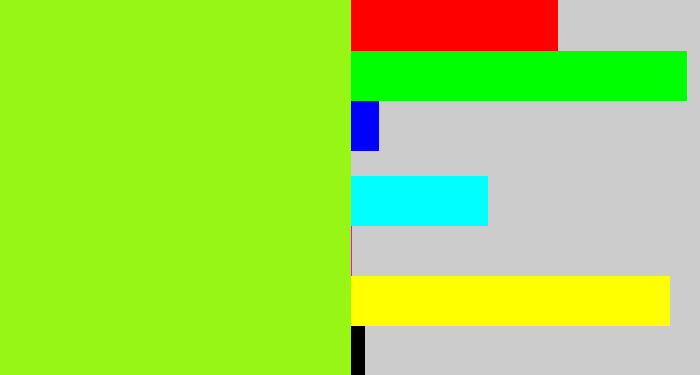 Hex color #97f615 - acid green