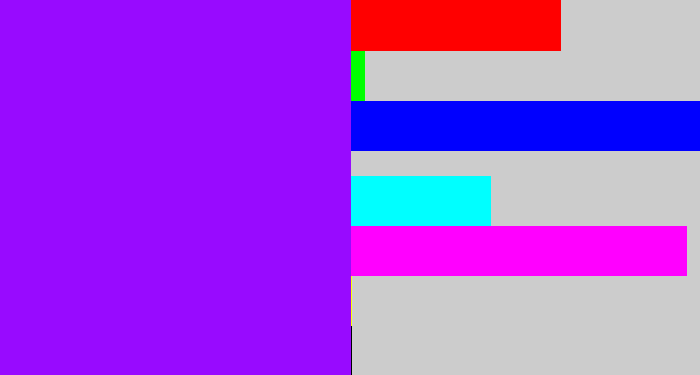 Hex color #980aff - vivid purple