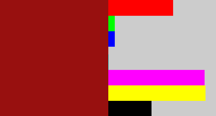 Hex color #98100f - brick red