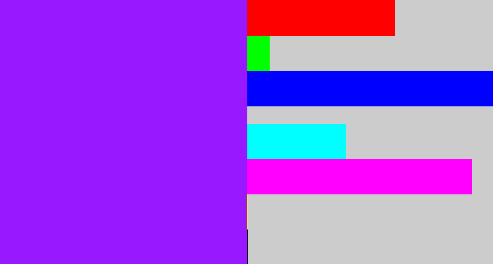 Hex color #9818ff - electric purple