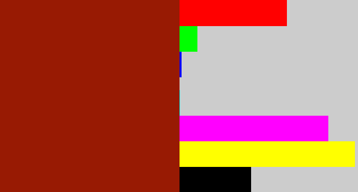 Hex color #981a03 - brick red