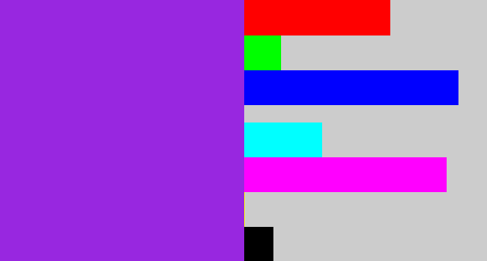 Hex color #9827e0 - violet